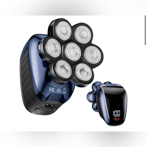 Head Shaver 7D/Razor w/ Nose Hair Trimmer Waterproof Wet Dry Mens Grooming Blue - Picture 1 of 7